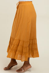 Yellow Drawstring Layered Ruffle Hem Maxi Skirt