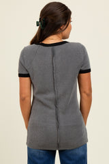 Charcoal/Black Ribbed Short Contrast Sleeve Maternity Top
