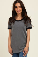 Charcoal/Black Ribbed Short Contrast Sleeve Maternity Top