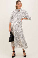 Cream Floral Neck Tie Maternity Midi Dress