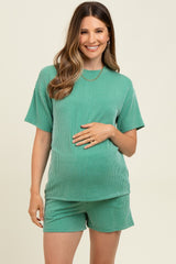 Green Ribbed Short Sleeve Tee and Short Maternity Set
