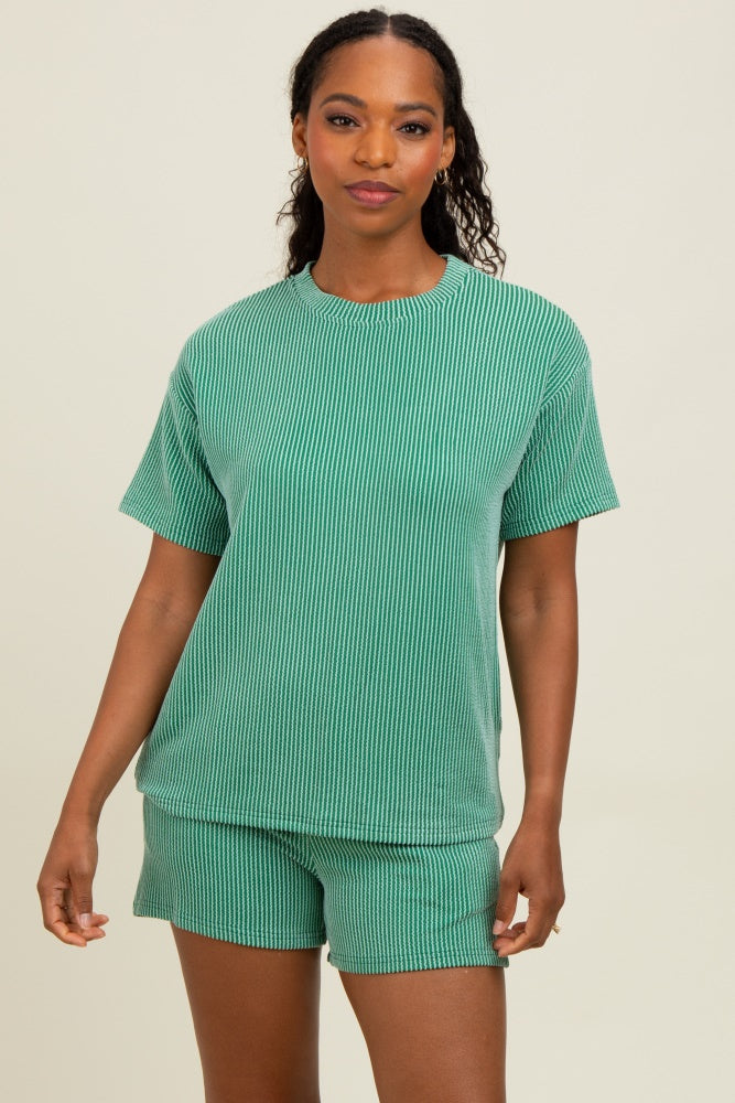 Green Ribbed Short Sleeve Tee and Short Maternity Set