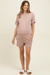 Mocha Ribbed Short Sleeve Tee and Short Maternity Set