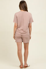 Mocha Ribbed Short Sleeve Tee and Short Maternity Set