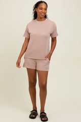 Mocha Ribbed Short Sleeve Tee and Short Set