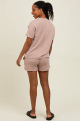 Mocha Ribbed Short Sleeve Tee and Short Set