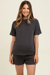 Charcoal Ribbed Short Sleeve Tee and Short Maternity Set