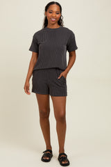 Charcoal Ribbed Short Sleeve Tee and Short Set