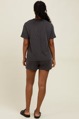 Charcoal Ribbed Short Sleeve Tee and Short Set