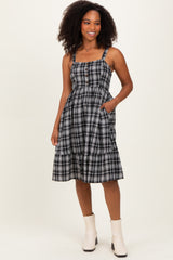 Black Plaid Square Neck Dress