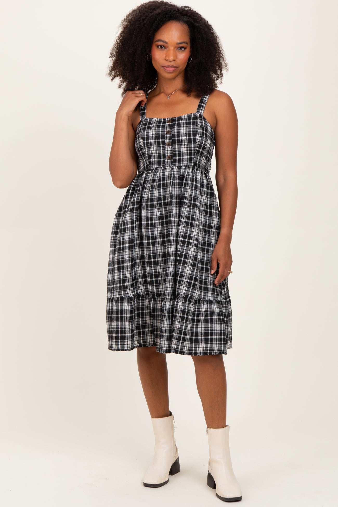 black and pink plaid dress Balmain