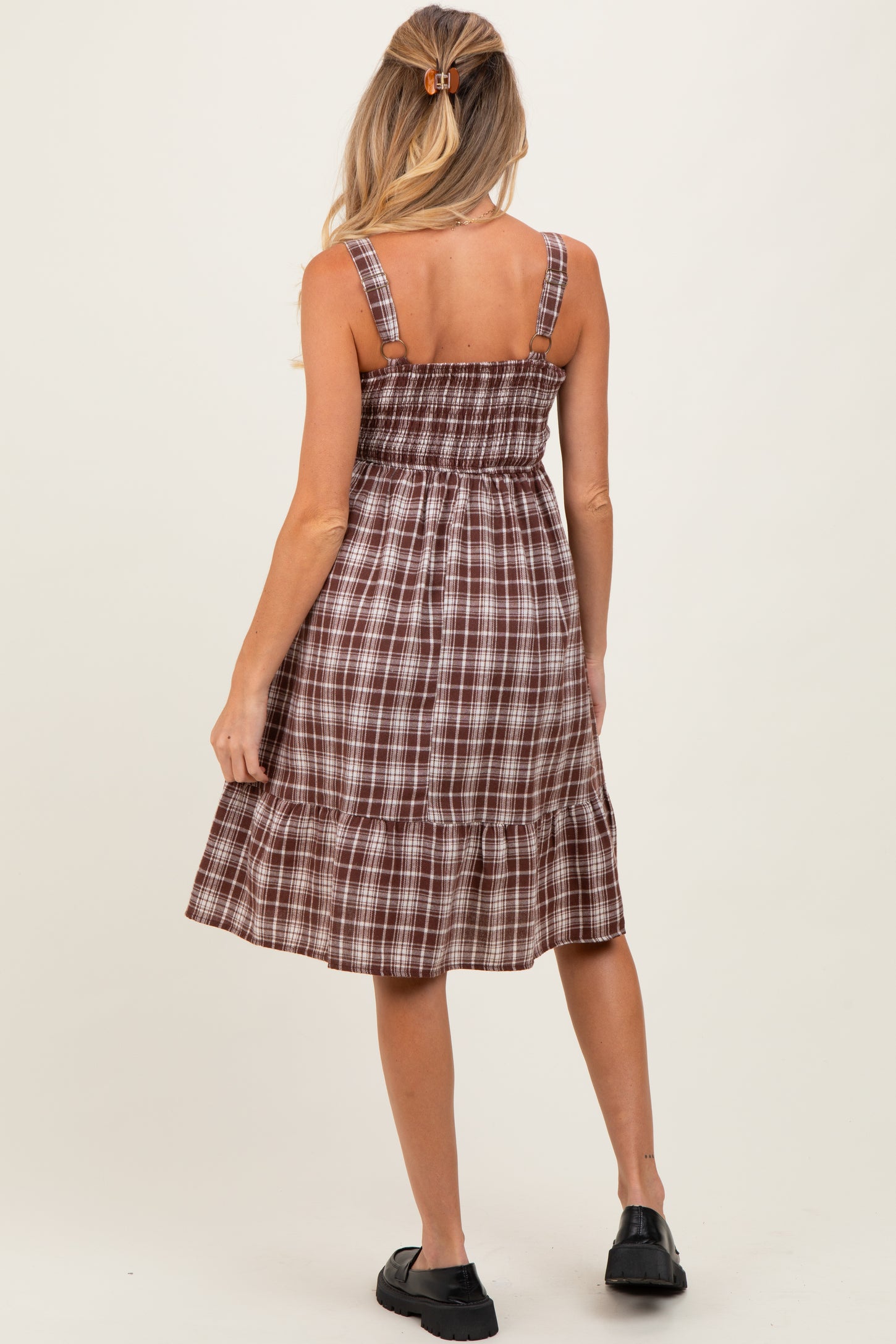 Brown Plaid Square Neck Maternity Dress – PinkBlush