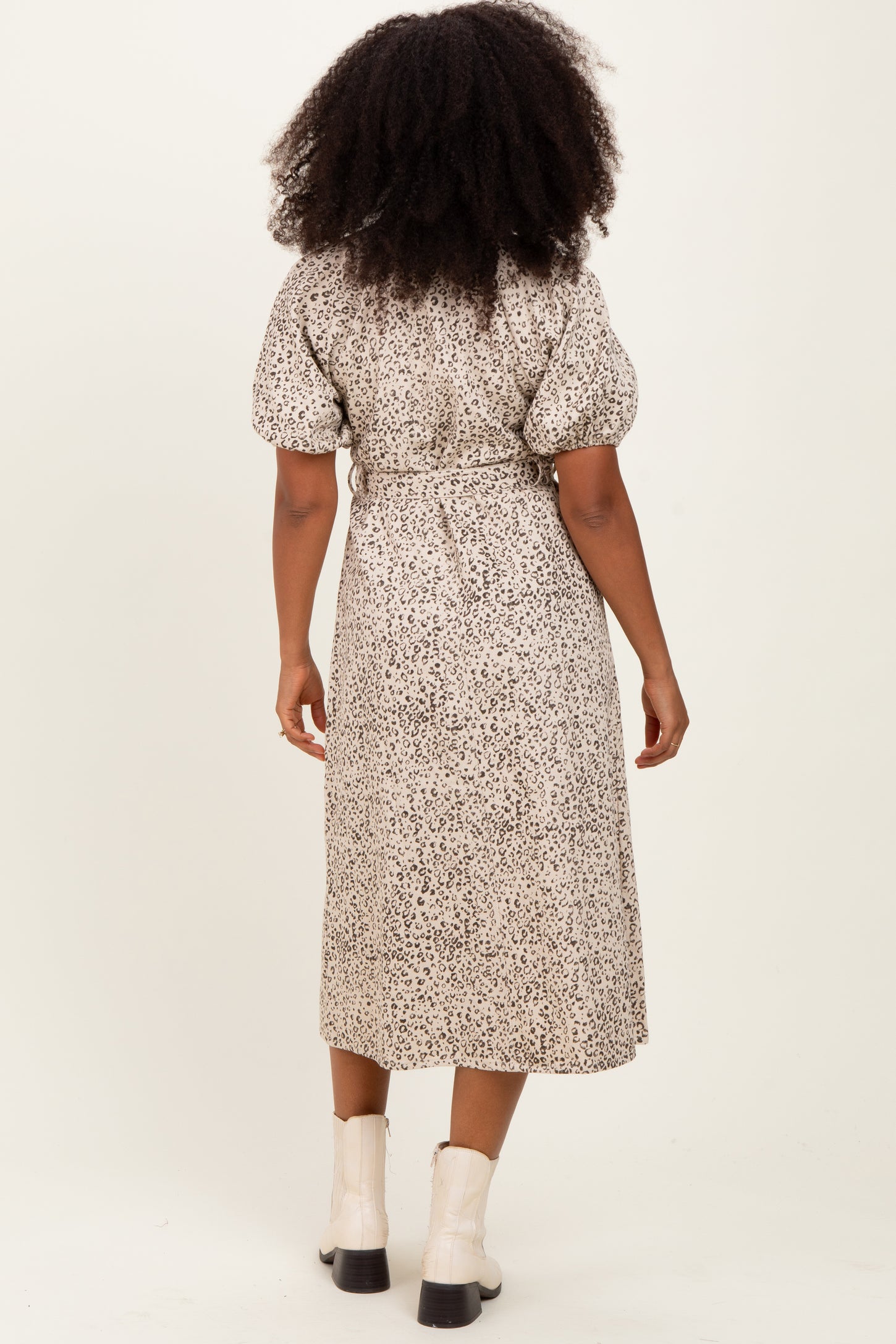 Cream Floral Button Front Waist Tie Midi Dress