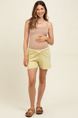 Yellow Drawstring Raw Hem Maternity Shorts