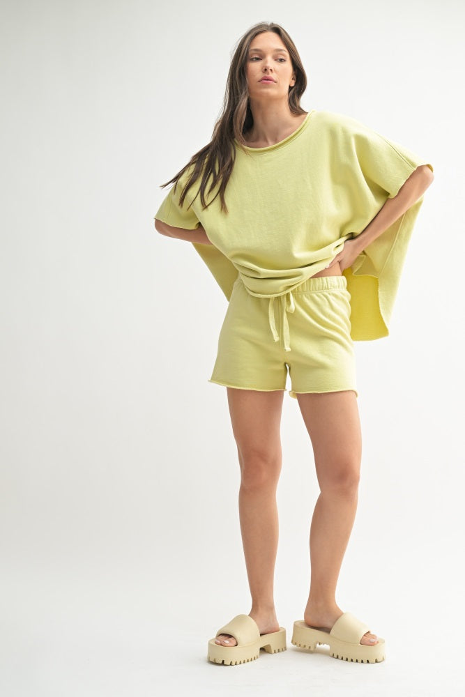 Yellow Drawstring Raw Hem Shorts