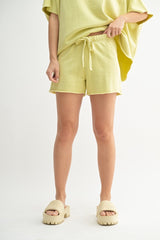 Yellow Drawstring Raw Hem Shorts