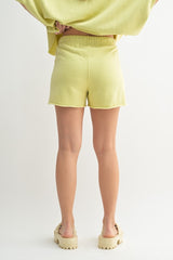Yellow Drawstring Raw Hem Shorts