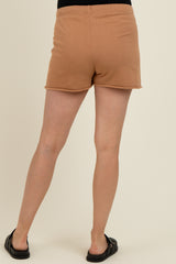 Mocha Drawstring Raw Hem Maternity Shorts
