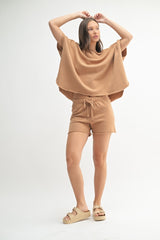 Mocha Drawstring Raw Hem Shorts