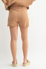 Mocha Drawstring Raw Hem Shorts
