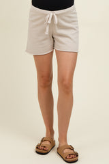 Light Grey Drawstring Raw Hem Maternity Shorts