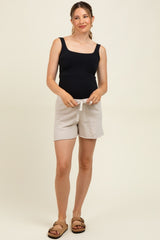 Light Grey Drawstring Raw Hem Maternity Shorts