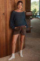 Brown Plaid Drawstring Button Accent Maternity Shorts