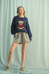 Taupe Plaid Drawstring Button Accent Shorts