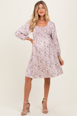 Pink Floral Sweetheart Neck Smocked Maternity Dress