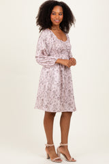 Pink Floral Sweetheart Neck Smocked Dress