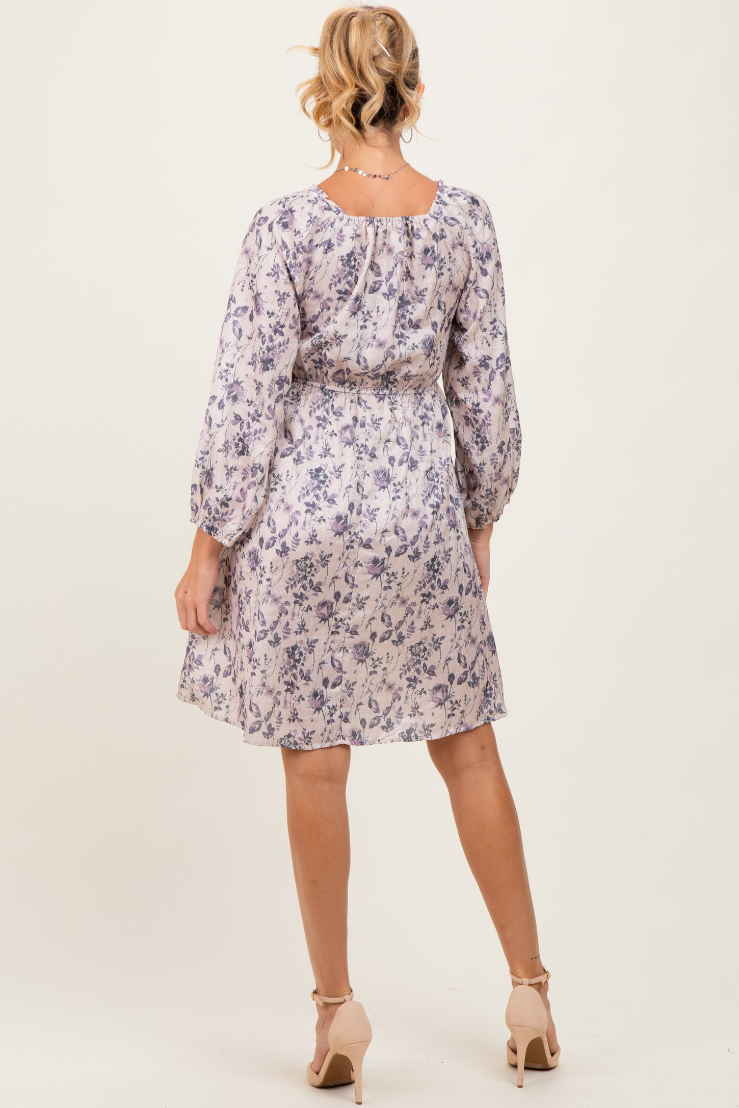 Cream Floral Sweetheart Neck Smocked Maternity Dress