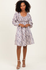 Cream Floral Sweetheart Neck Smocked Dress