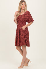 Burgundy Floral Square Neck Dress