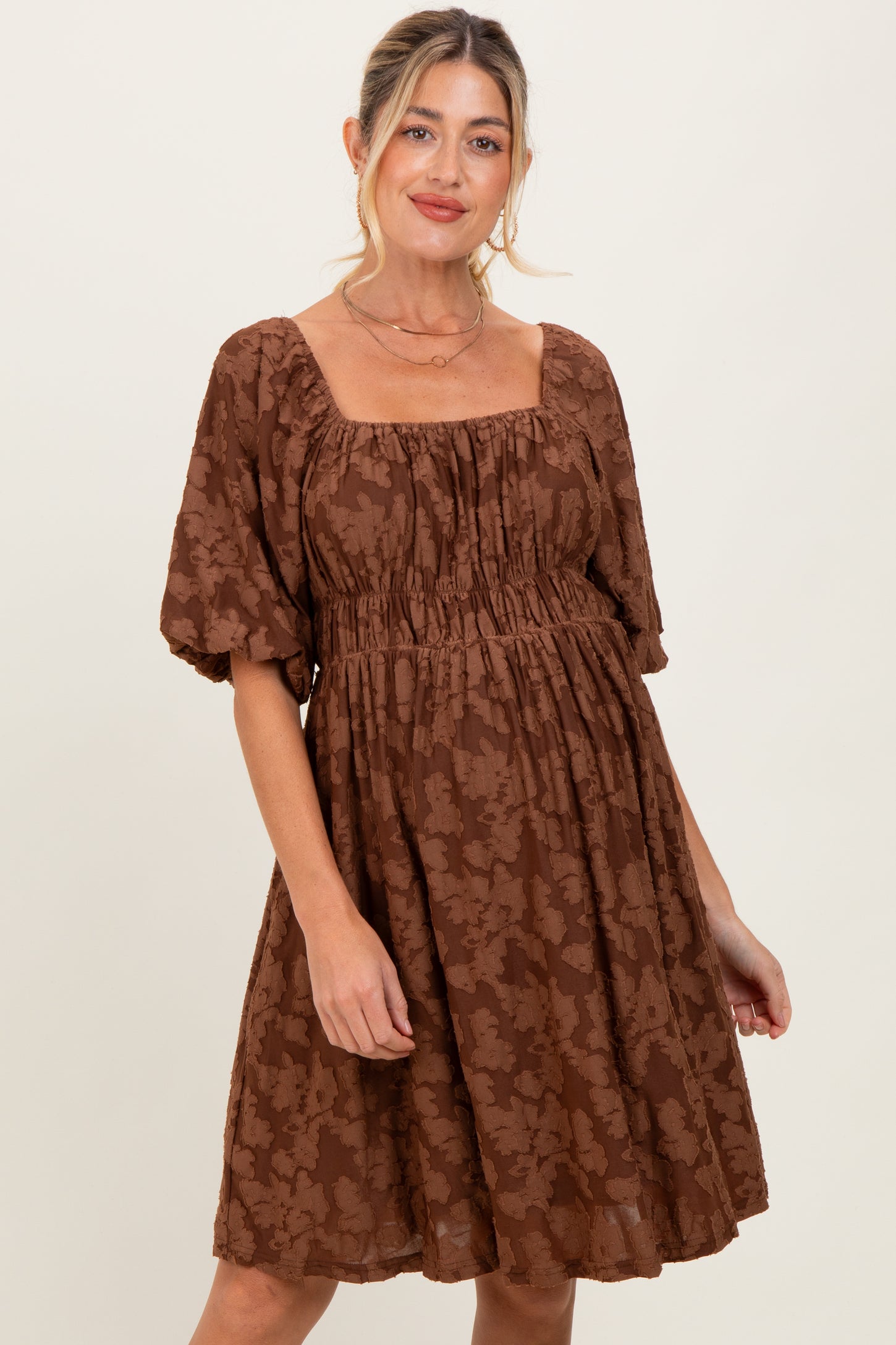 Brown Floral Square Neck Maternity Dress – PinkBlush