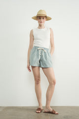 Light Blue Striped Drawstring Denim Shorts