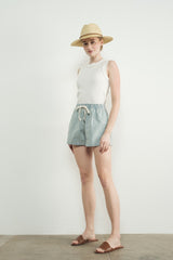Light Blue Striped Drawstring Denim Shorts