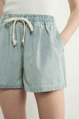 Light Blue Striped Drawstring Denim Shorts