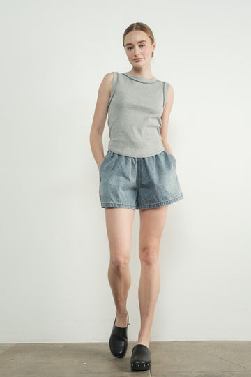 Blue Drawstring Denim Shorts