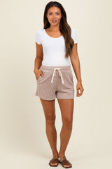 Light Mocha Ribbed Texture Drawstring Maternity Shorts