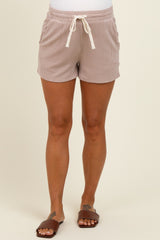 Light Mocha Ribbed Texture Drawstring Maternity Shorts