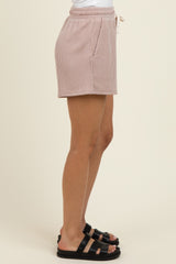 Light Mocha Ribbed Texture Drawstring Shorts