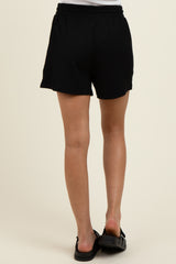 Black Ribbed Texture Drawstring Shorts