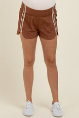 Brown Stripe Detail Active Maternity Shorts