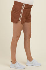 Brown Stripe Detail Active Maternity Shorts