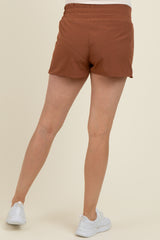 Brown Stripe Detail Active Maternity Shorts