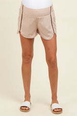 Beige Stripe Detail Active Maternity Shorts