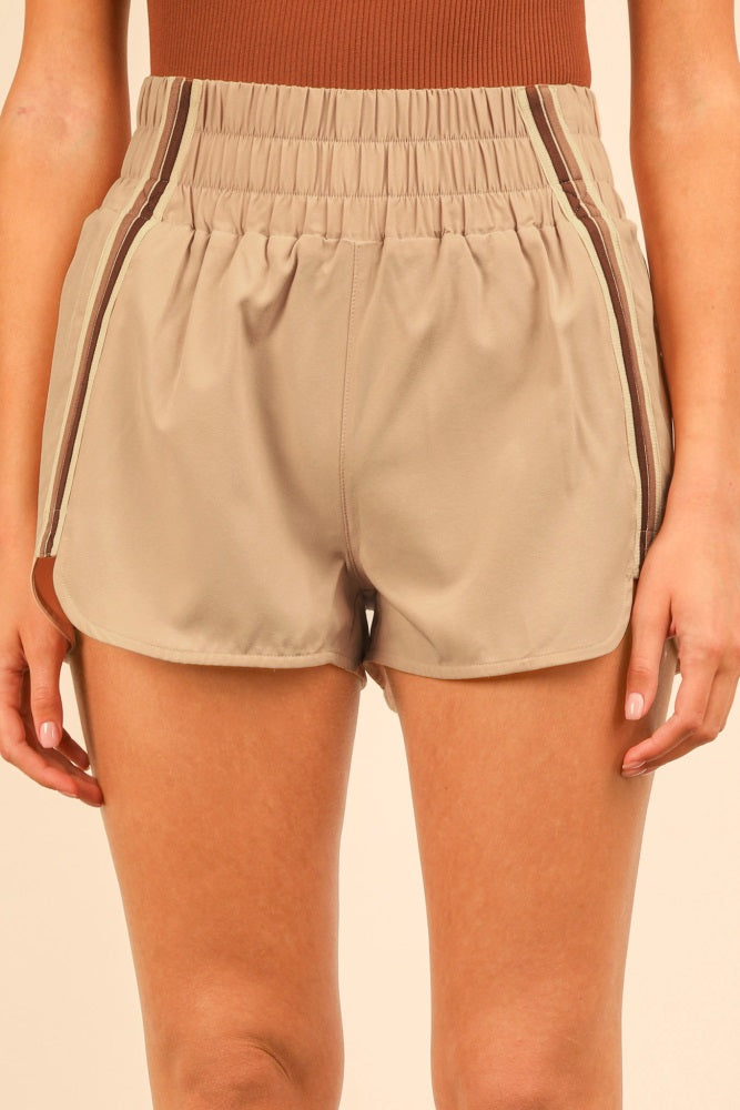 Beige Stripe Detail Active Shorts