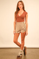 Beige Stripe Detail Active Shorts