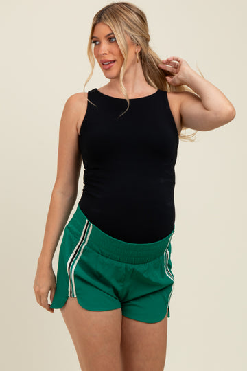 Green Stripe Detail Active Maternity Shorts