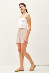 Beige Striped Linen Blend Shorts